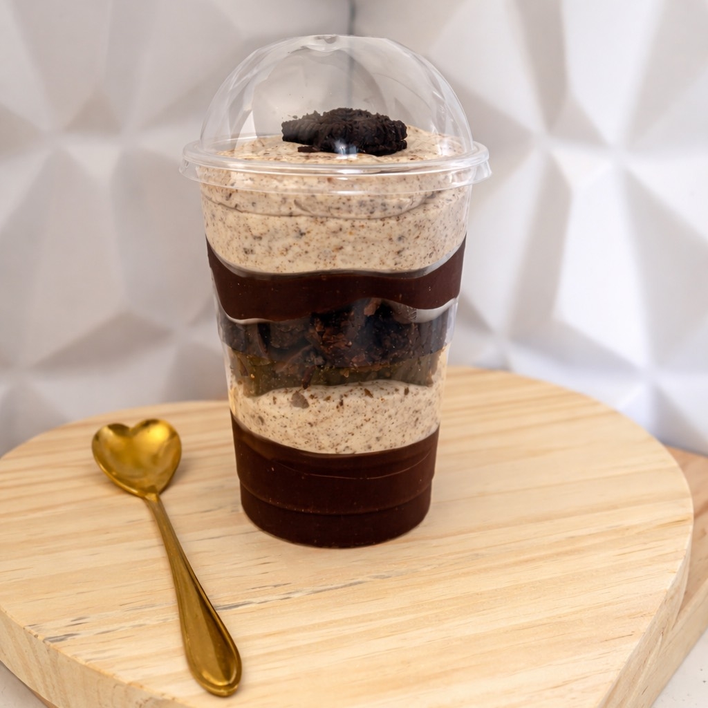 🥄Essa maravilha dos Deuses combina o sabor meio amargo do nosso creme trufado de chocolate 70% e o nosso creme trufado de ninho, acompanhados do nosso brownie chocolatudo.