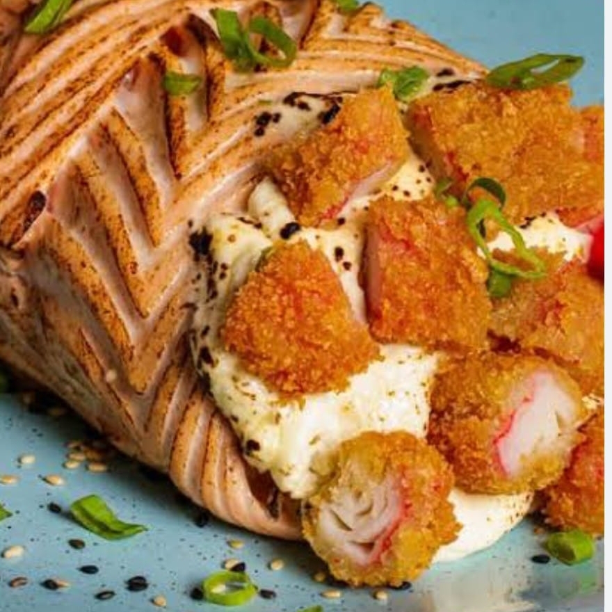 Laminas de Salmão, Kani Crocante, Creme Cheese, Cebolinho