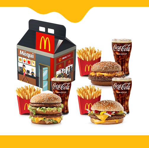 ão 3 Mcofertas para você compartilhar com quem preferir #Méquinosofá. Escolha 3 (três) sanduíches entre as opções: Big Mac, Cheddar McMelt, Quarterão com Queijo, McChicken Bacon, McNífico Bacon, Duplo Quarterão ou Duplo Cheddar, 3 (três) McFritas Médias e 3 (três) bebidas. Imagem Meramente Ilustrativa
