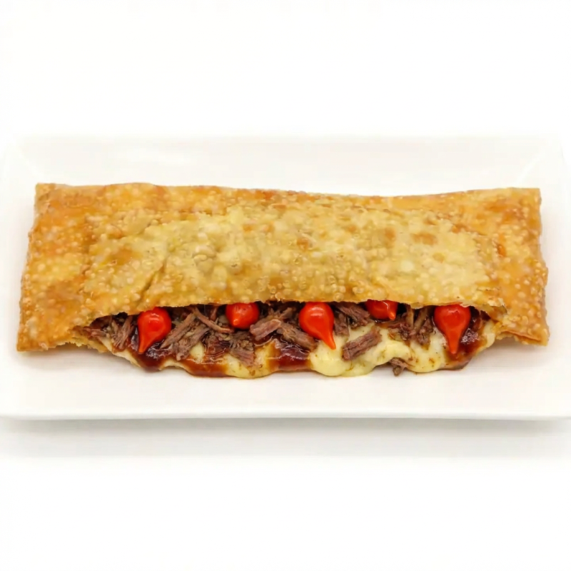 carne seca com barbecue , queijo coalho e pimenta biquinho