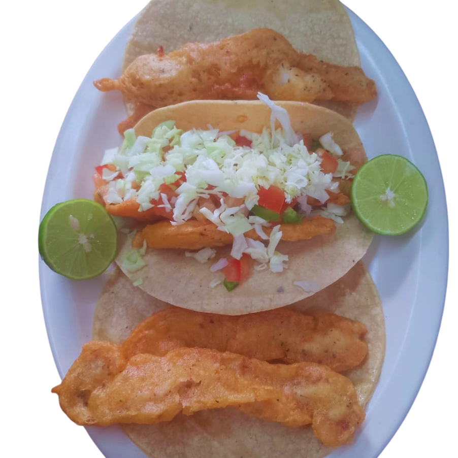 Tres Tacos de Pescado y Soda