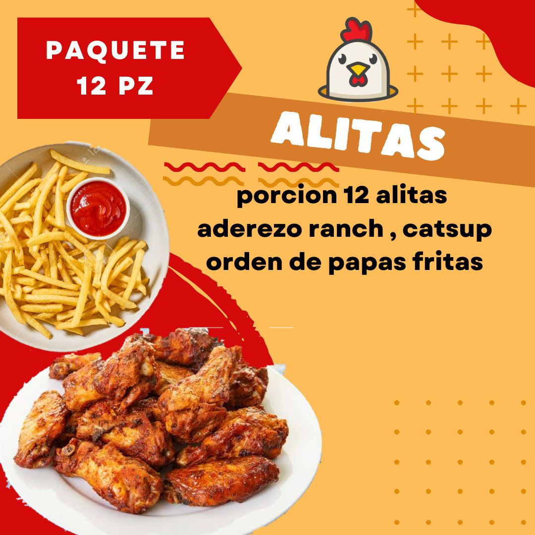 Alitas y Papas Fritas (12 Pz)