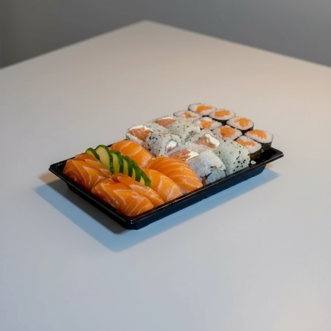 8 uramaki filadelfia
8 hossomaki salmao
4 niguiri salmão
4 sashimi salmão
6 hot filadelfia