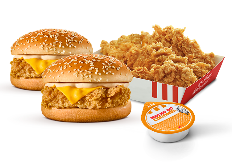 O queridinho do KFC: 1 Balde Médio (5 Tiras) + 2 Sanduíches + Molho
