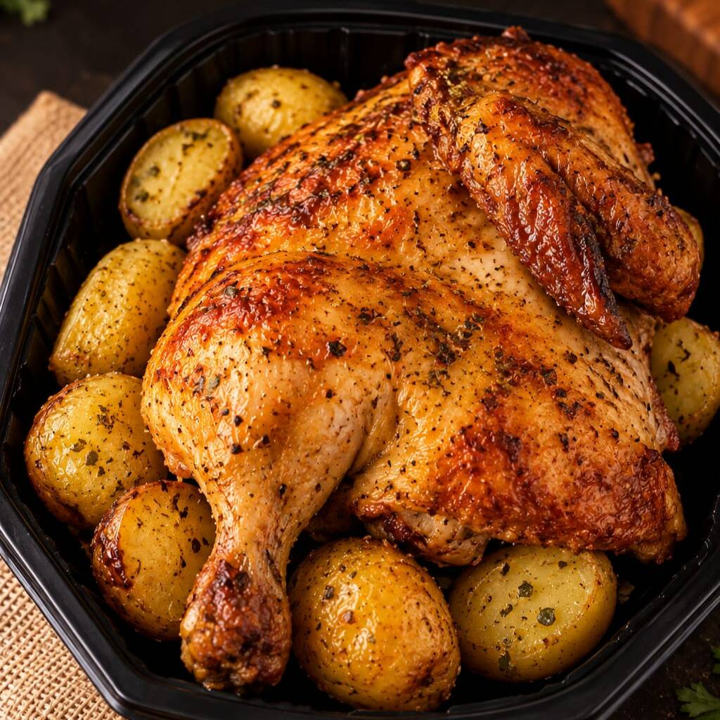 🍗Uma opção perfeita para quem quer matar a vontade de um delicioso frango assado com batatas crocantes! ♥️