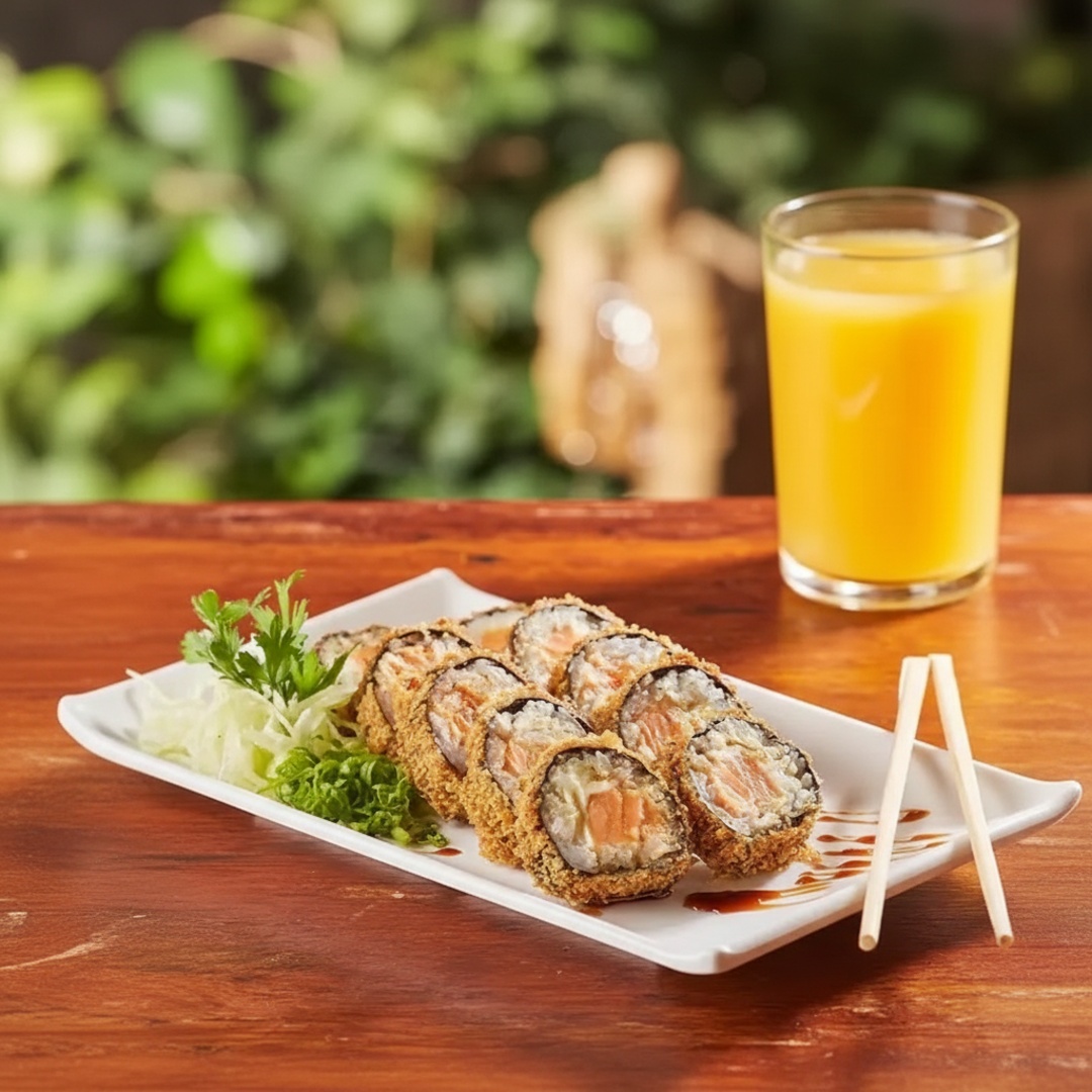 Salmão e cream cheese empanado.