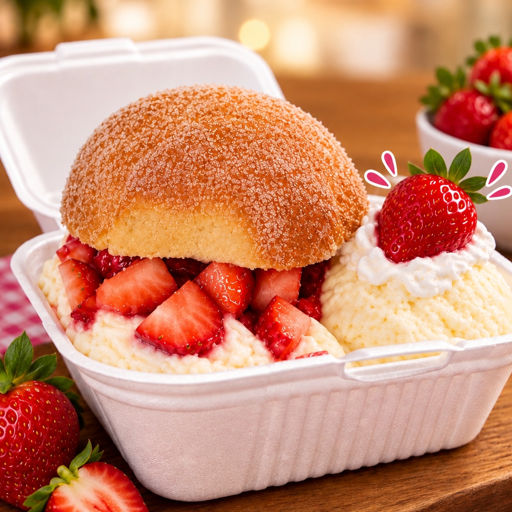 PAN DE MUERTO CON FRESAS Y CREMA