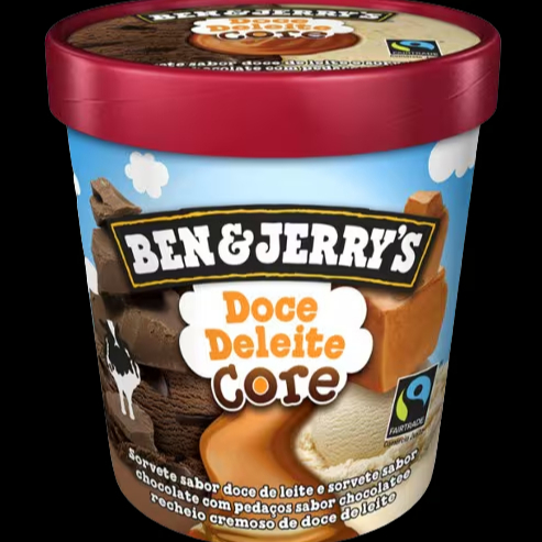 Sorvete sabor doce de leite e sorvete sabor chocolate com pedaços sabor chocolate recheio cremoso de doce de leite. (Embalagem 458ml)