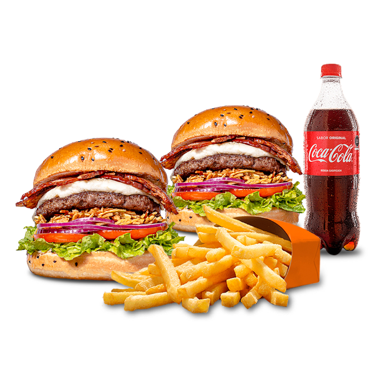 2 Hamburguesas Clásicas + 2 Papas + 2 Bebidas