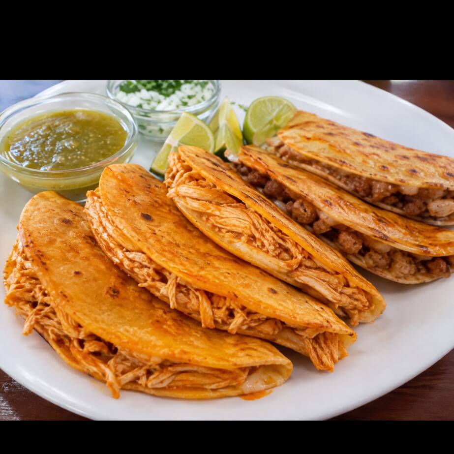 3 quesadillas de pollo +2 quesadillas de chicharon