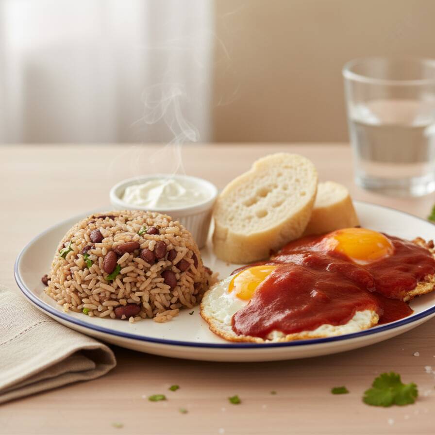 Pinto con huevo rancheros