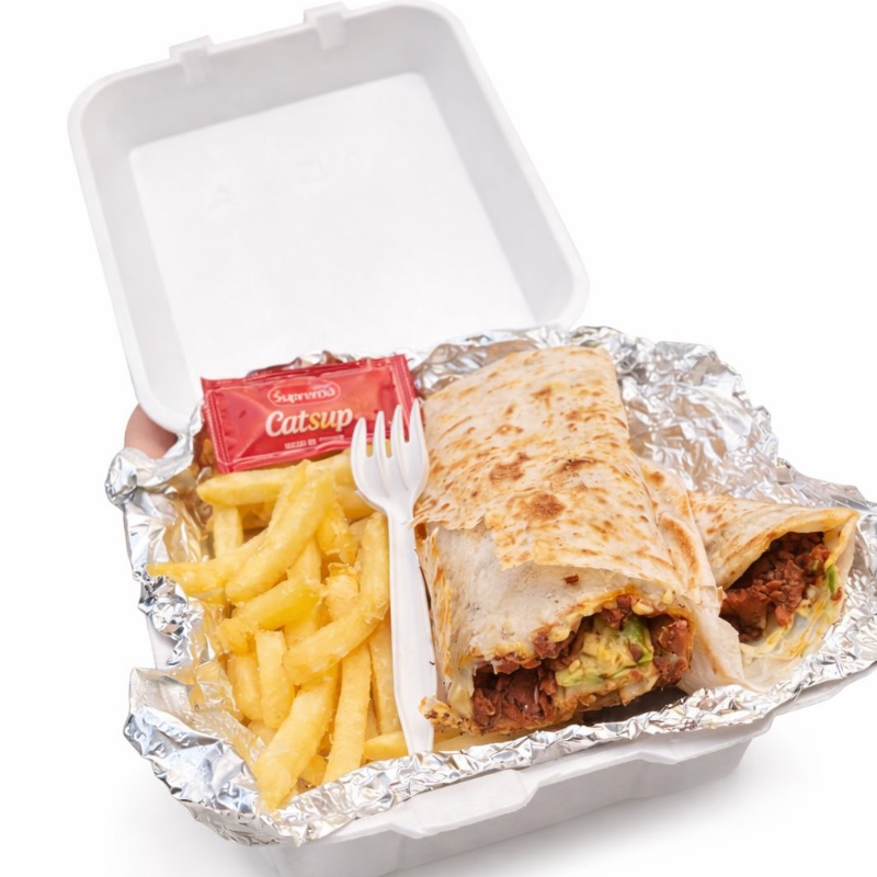 BURRITO DE PASTOR CON PAPAS FRANCESAS