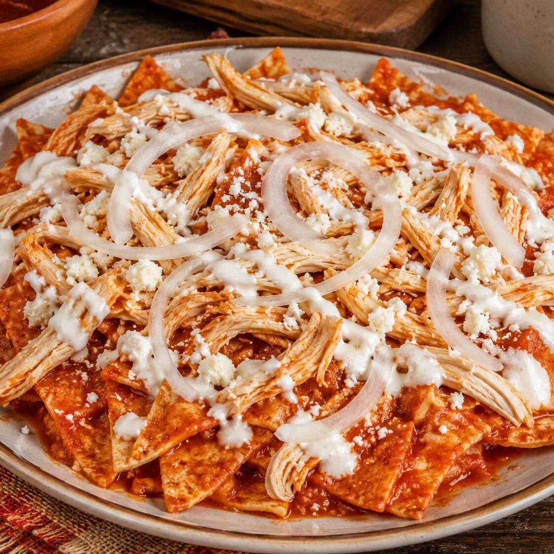 Chilaquiles Rojos de Pollo Picosos