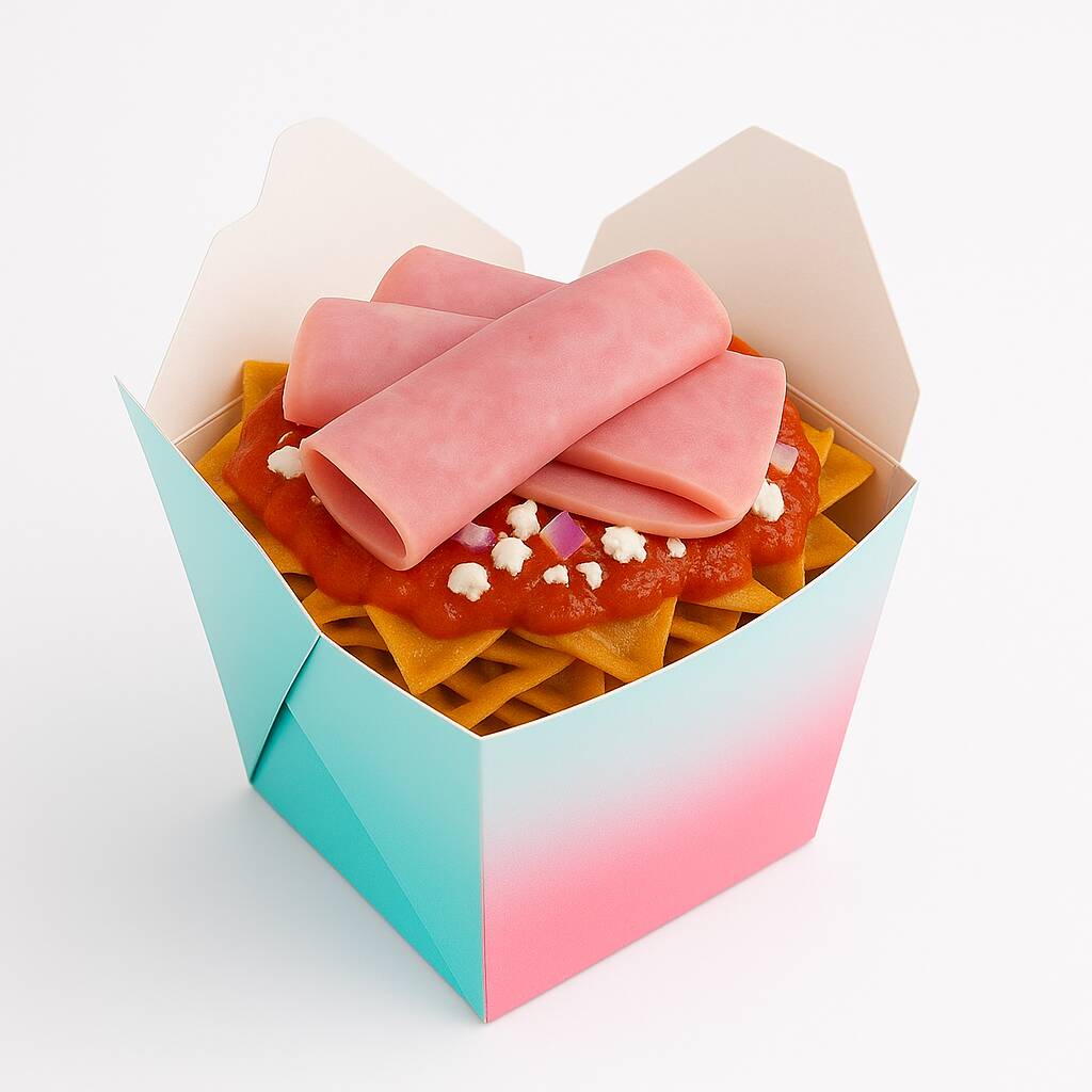 Chilaquiles Rojos con Jamón