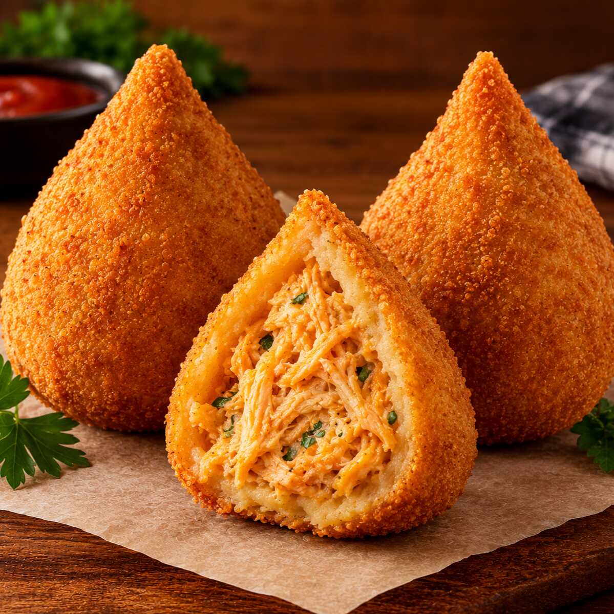 Descrição do Combo Três é Demais
Três coxinhas crocantes por fora e bem recheadas por dentro, perfeitas para matar a fome e deixar qualquer momento mais gostoso! Uma combinação irresistível para quem sabe que uma coxinha nunca é suficiente.