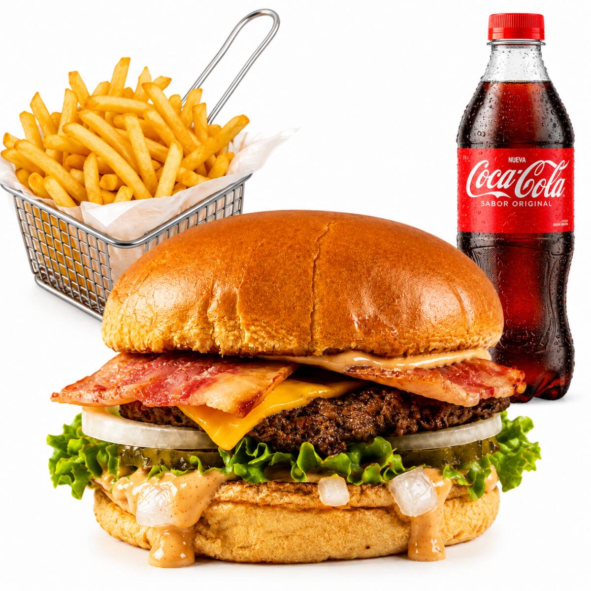 Sencilla Americana + Coca Cola 400ml + Papas