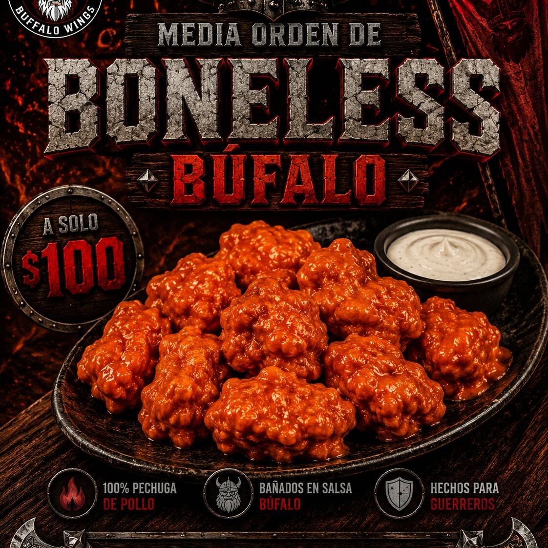 1 orden doble de boneless (1 kilo) 100% pechuga