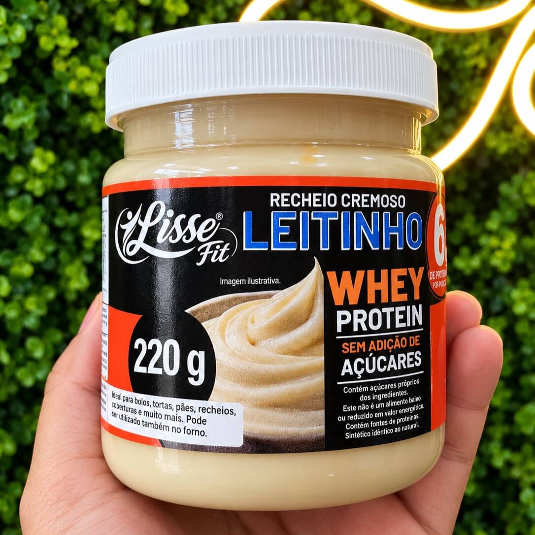 Recheio Cremoso Leitinho Fit 220g – Lisse Fit, sabor leitinho, com whey protein, sem adição de açúcar.
