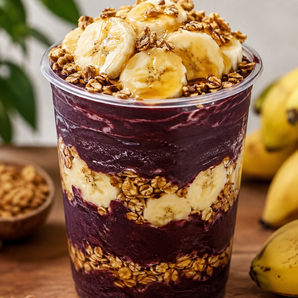Acaí Zero+ Banana+ Mel+ Granola. Ideal para quem quer se Deliciar sem sair da Dieta. .