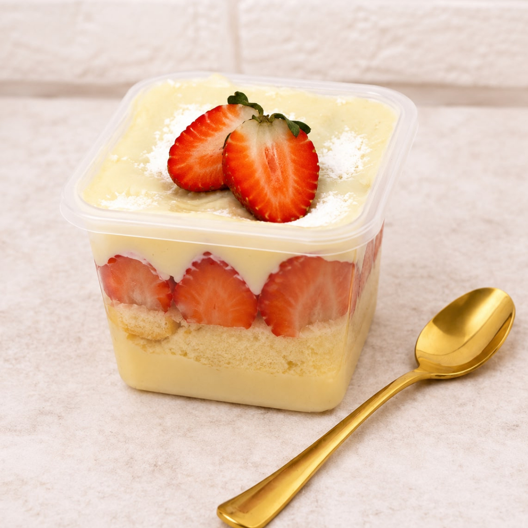 Deliciosas camadas de massa branca super macia, recheadas com creme de Leite Ninho cremoso e morangos fresquinhos. Finalizado com uma cobertura irresistível de Ninho e pedaços de morango para deixar cada colherada ainda mais especial.