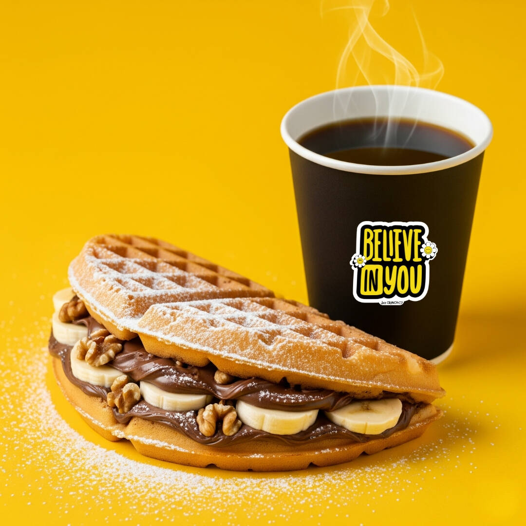 Waffle Dulce Tipo Sándwich Banano+ Café🚨😋😱
