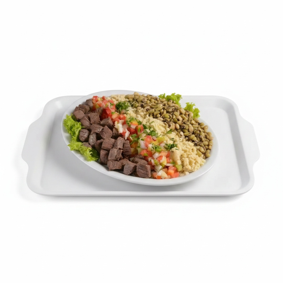Arrumadinho de carne de sol e feijão. Cortesia da casa: farofa e vinagrete, quando disponível. Serve até duas pessoas.