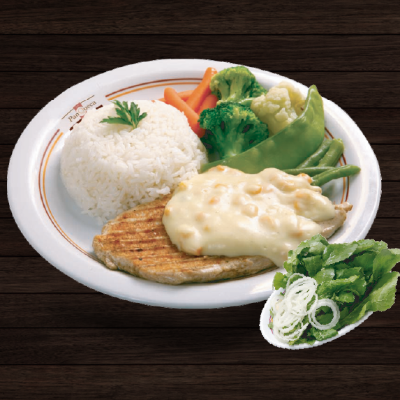 Arroz, Legumes (Brócolis, Cenoura, Couve-Flor e Vagem) e Salada de Rúcula com Cebola