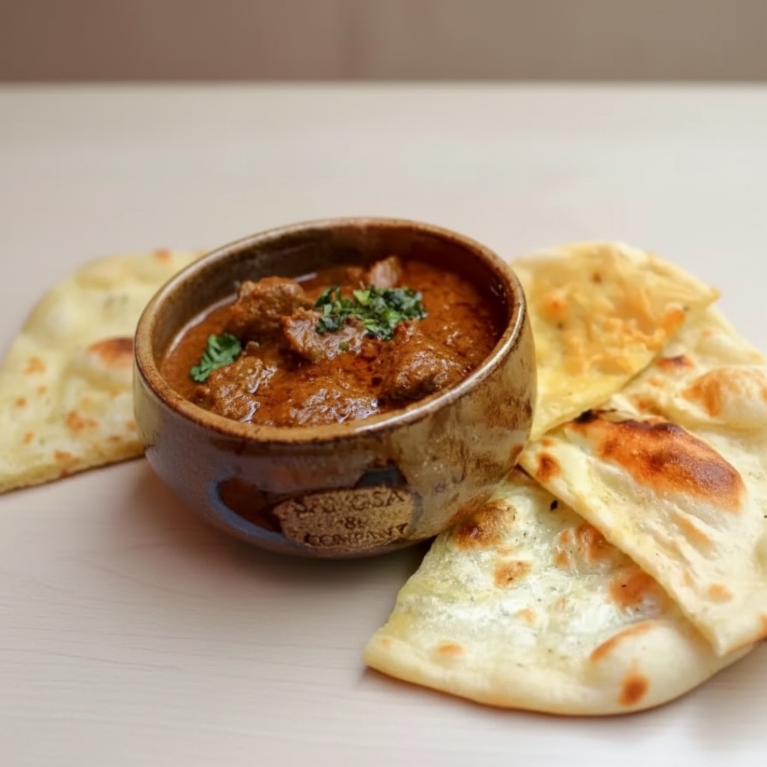 Vindaloo, um prato original de goa, na costa ocidental da índia. feito de cubos de carne de cabrito temperados com várias especiarias, cozidos lentamente em fogo médio. esta versão usa uma mistura complexa de especiarias aromáticas incluindo o cravo, canela, cardamomo, pimentas e vinagre.