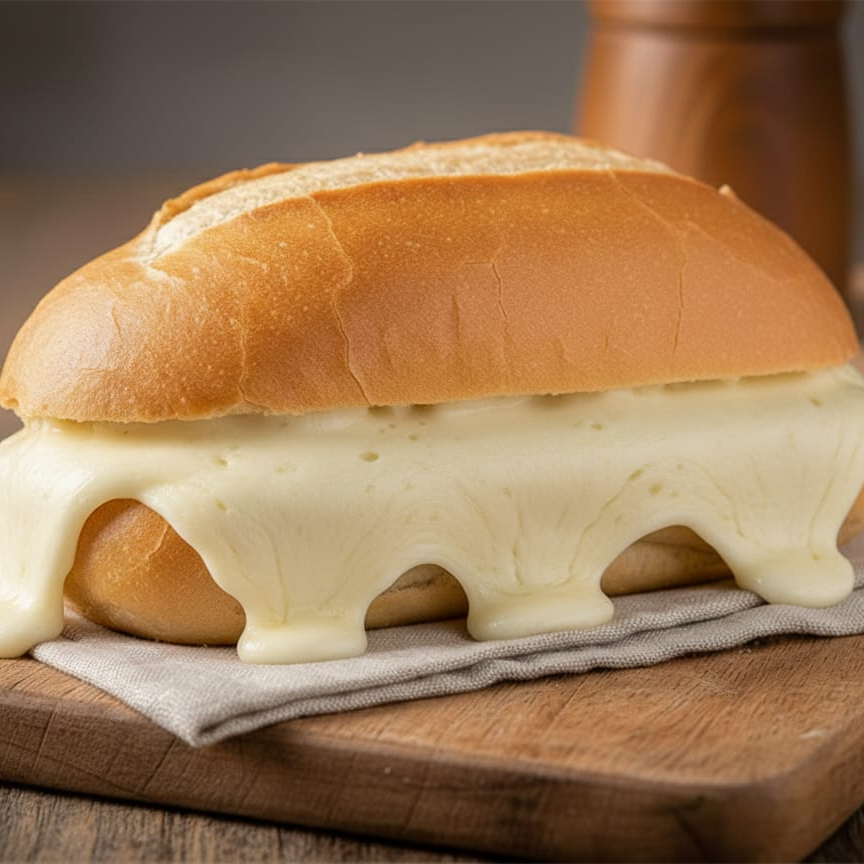 Pão com 2 fatias de mussarela.