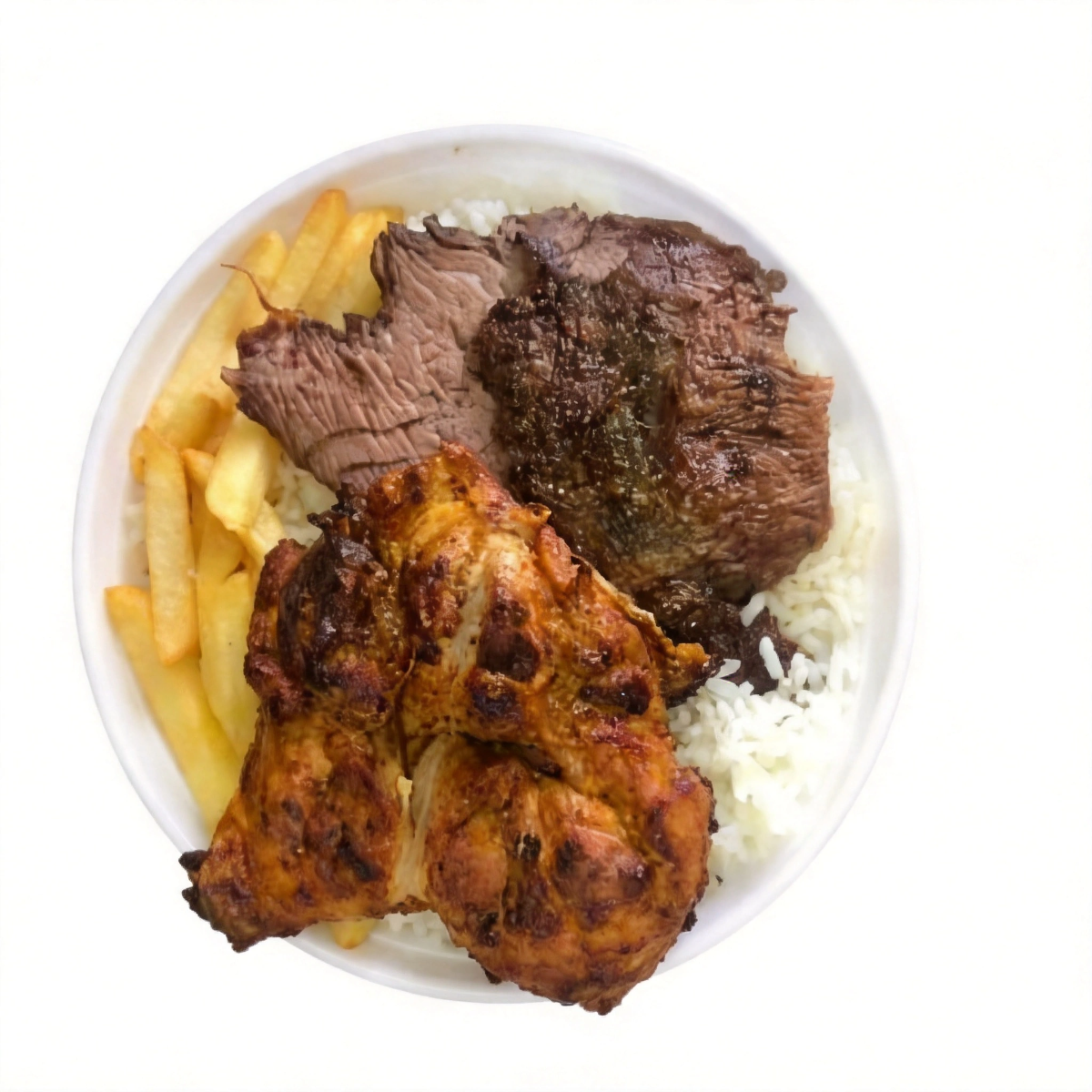 Arroz,feijão,carne assada maminha ,batata frita