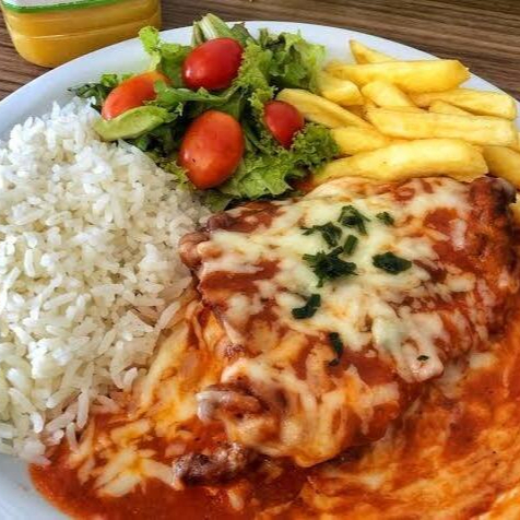 Frango à Parmegiana , Batata Frita, Arroz, Salada, Feijão e Farofa