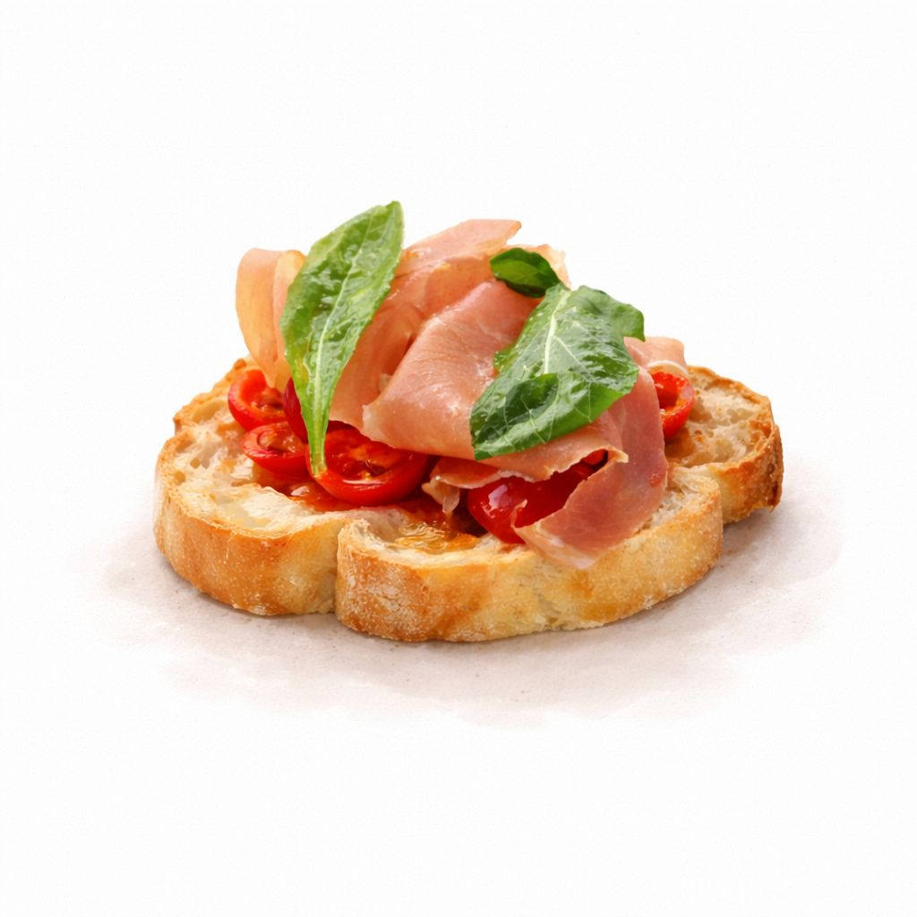 Tomate confit e presunto Parma. (3 unidades)