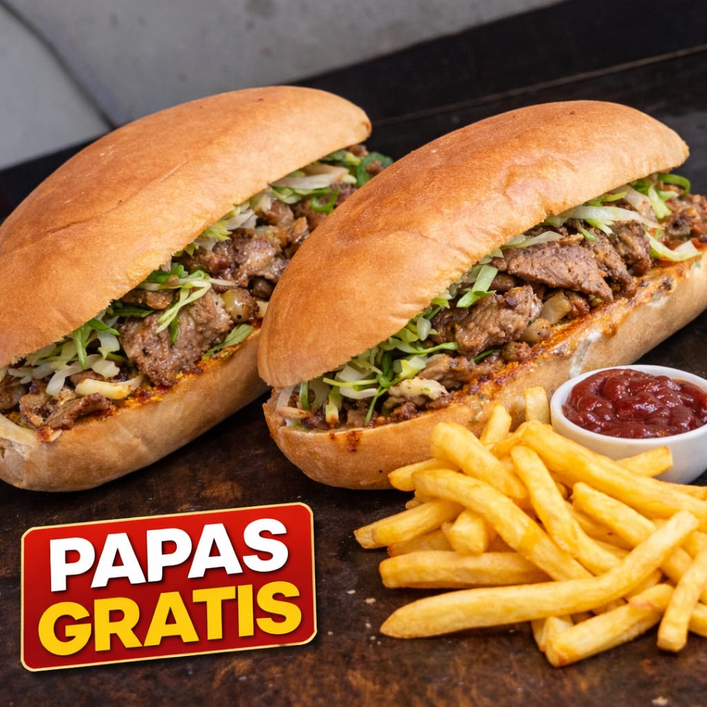 Jueves 2 Tortas de Asada ( Papas Gratis)