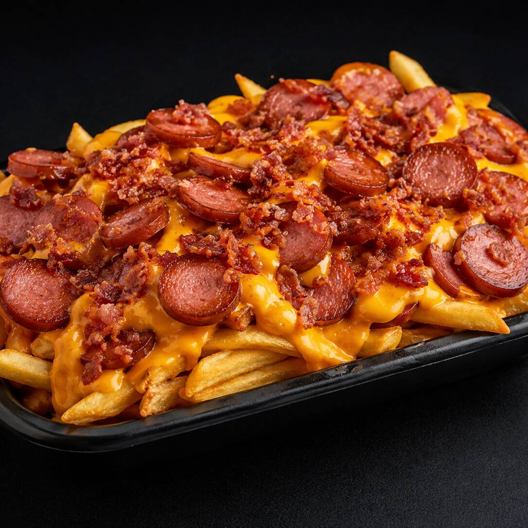 Porção generosa com aproximadamente 450g de batatas fritas crocantes, cobertas com cheddar cremoso, calabresa em rodelas finas e finalizadas com uma deliciosa farofa de bacon. Perfeita para compartilhar ou matar aquela fome!