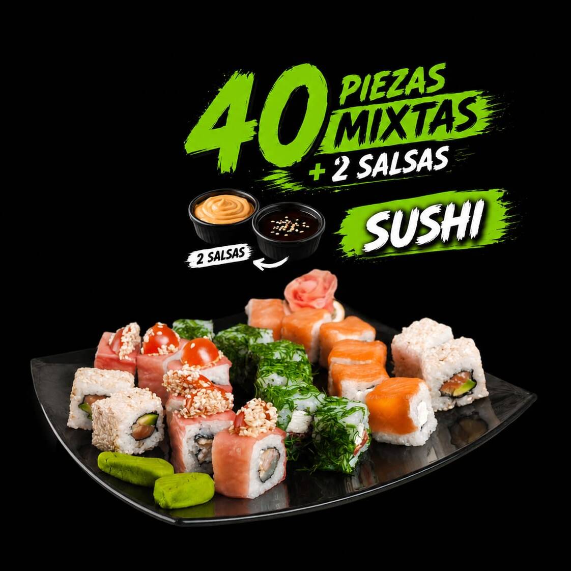 40 PZ CON POLLO,TEMPURA,PESCADO, TICO Y 2 SALSAS