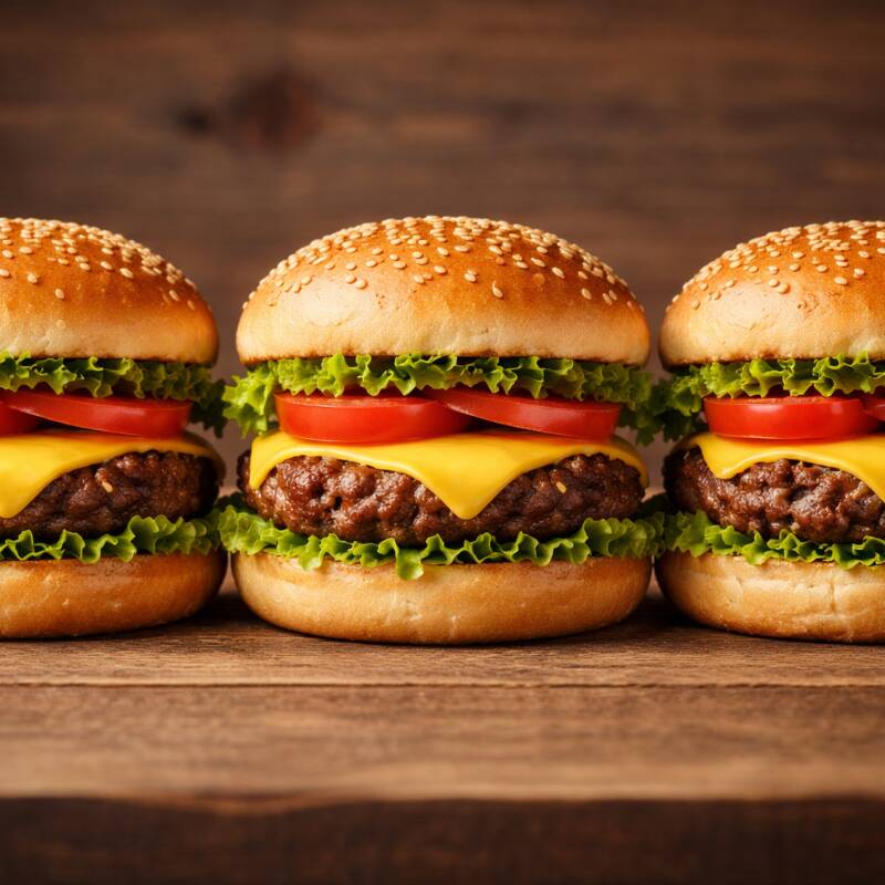 3 hamburger Pão ,carne queijo , alface tomate e molhos tradicionais
