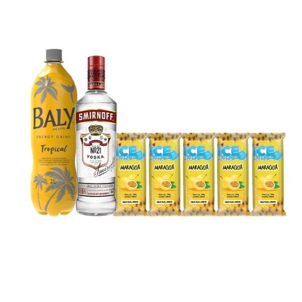 1 SMIRNOFF TRADICIONAL 998ml
1 ENERG. BALY TROPICAL 2L QUENTE
5 ICE STONE TROPICAL