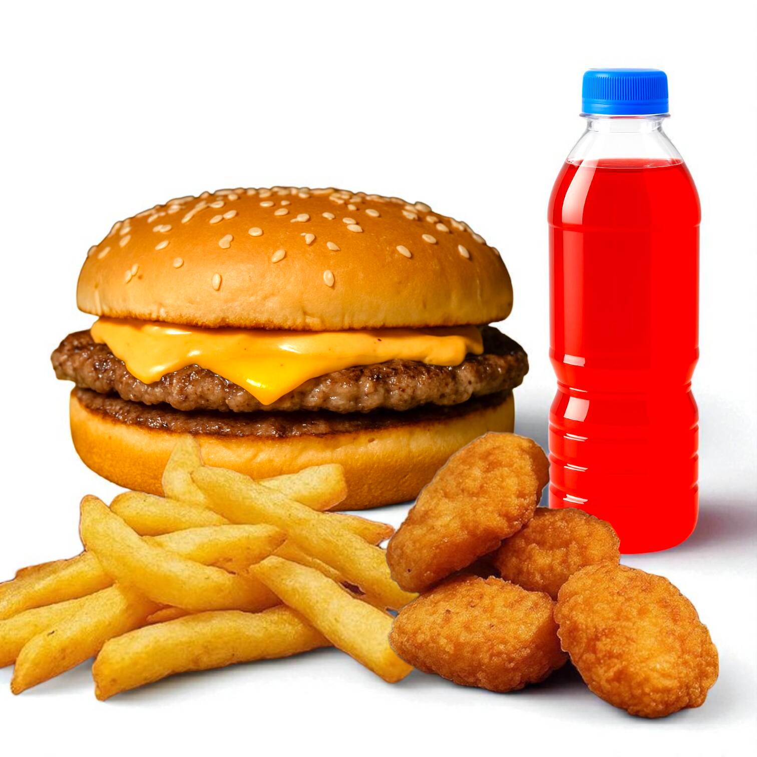 Hamburguesa Jr. Queso + Nuggets + Papas + Bebida