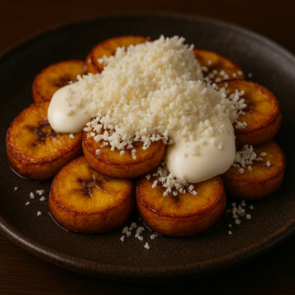 2 Platanos Fritos Con Crema y Queso