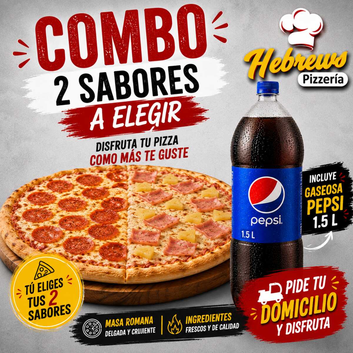 Pizza Mediana (6 Porciones) + Gaseosa 1.5 L