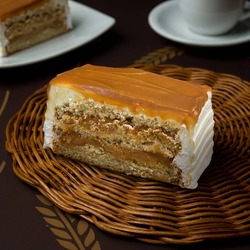 Bolo leve com recheio generoso de doce de leite artesanal, feito 100% dentro da Grão Napoli. Doce, cremoso e irresistível em cada garfada.