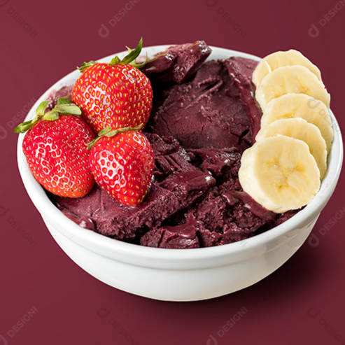 Açaí cremoso tradicional com frutas selecionadas e naturais cortadas na hora e complementos super crocantes a sua escolha.(embalagem de isopor foto ilustrativa)