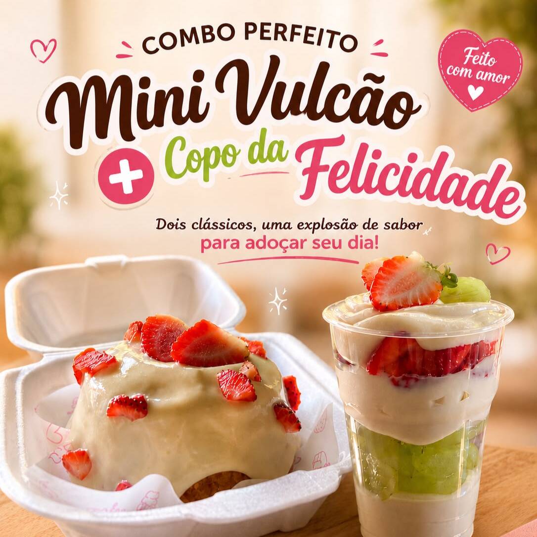 Um carinho em forma de sabor! Nosso combo especial traz um bolo caseiro fofinho (daquele que lembra casa de vó) + um delicioso copo brownie com a cobertura de sua escolha. Perfeito para matar a fome com afeto e adoçar o Dia de um jeito único. Escolha seu sabor favorito e se entregue a essa combinação irresistível!