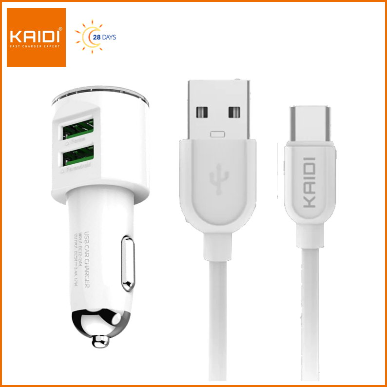 Carregador Veicular Fonte veicular com 2 Saídas Cabo USB para Tipo C 1m Kaidi KD-303C