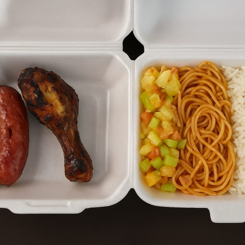 Arroz, Feijão tropeiro, Macarrão e Vinagrete