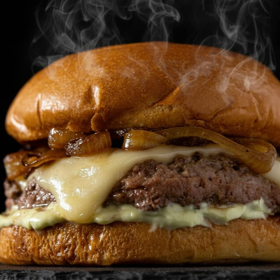 Pão de hambúrguer, hambúrguer, maionese,mussarela