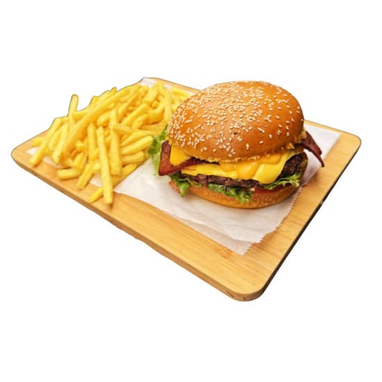 Hamburguesa Cheddar con Papas Fritas