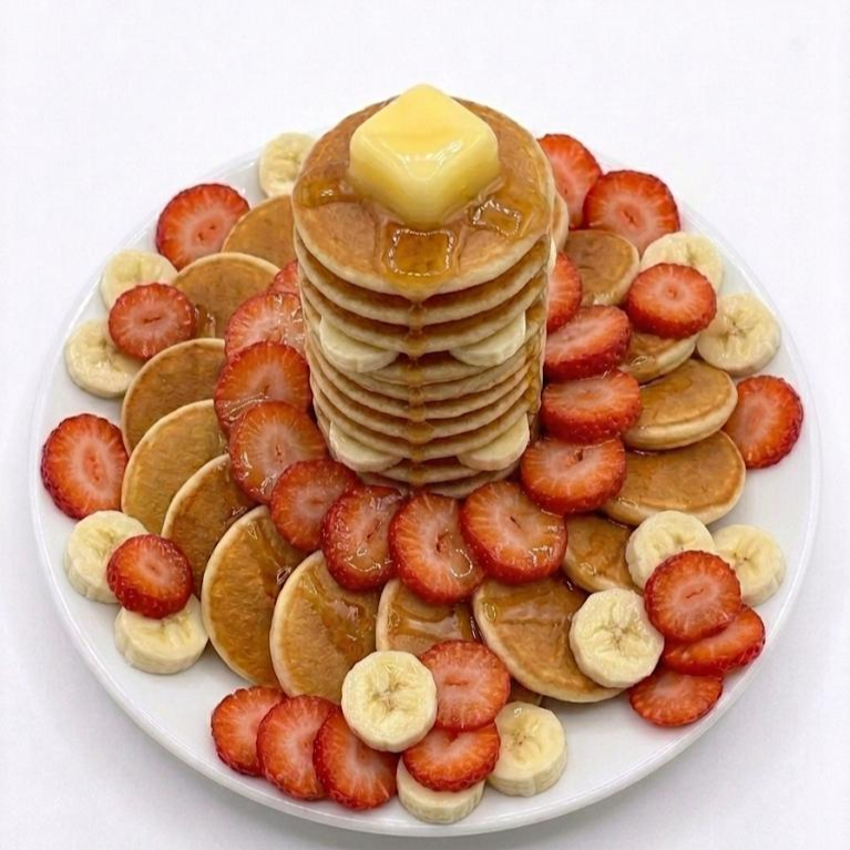Mini hotcakes (15 piezas) con plátano y fresa
