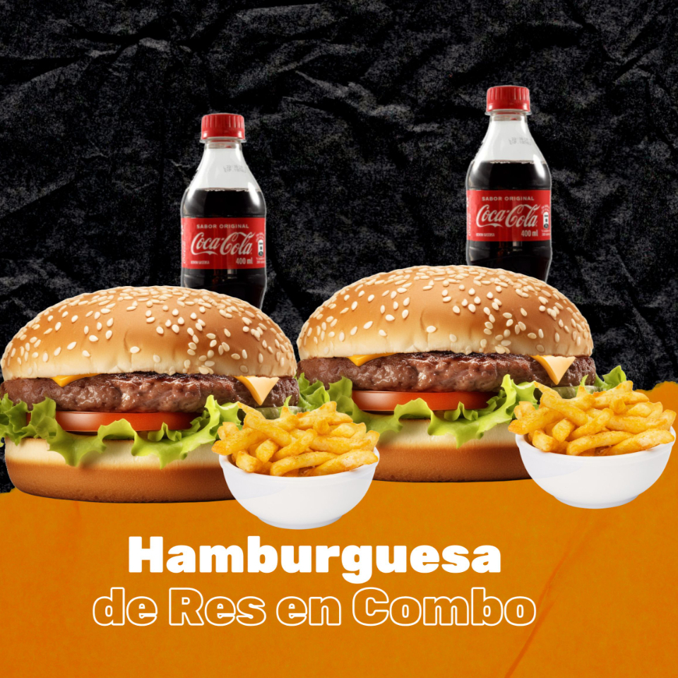 2 Hamburguesas de Res + Papas + Coca Cola