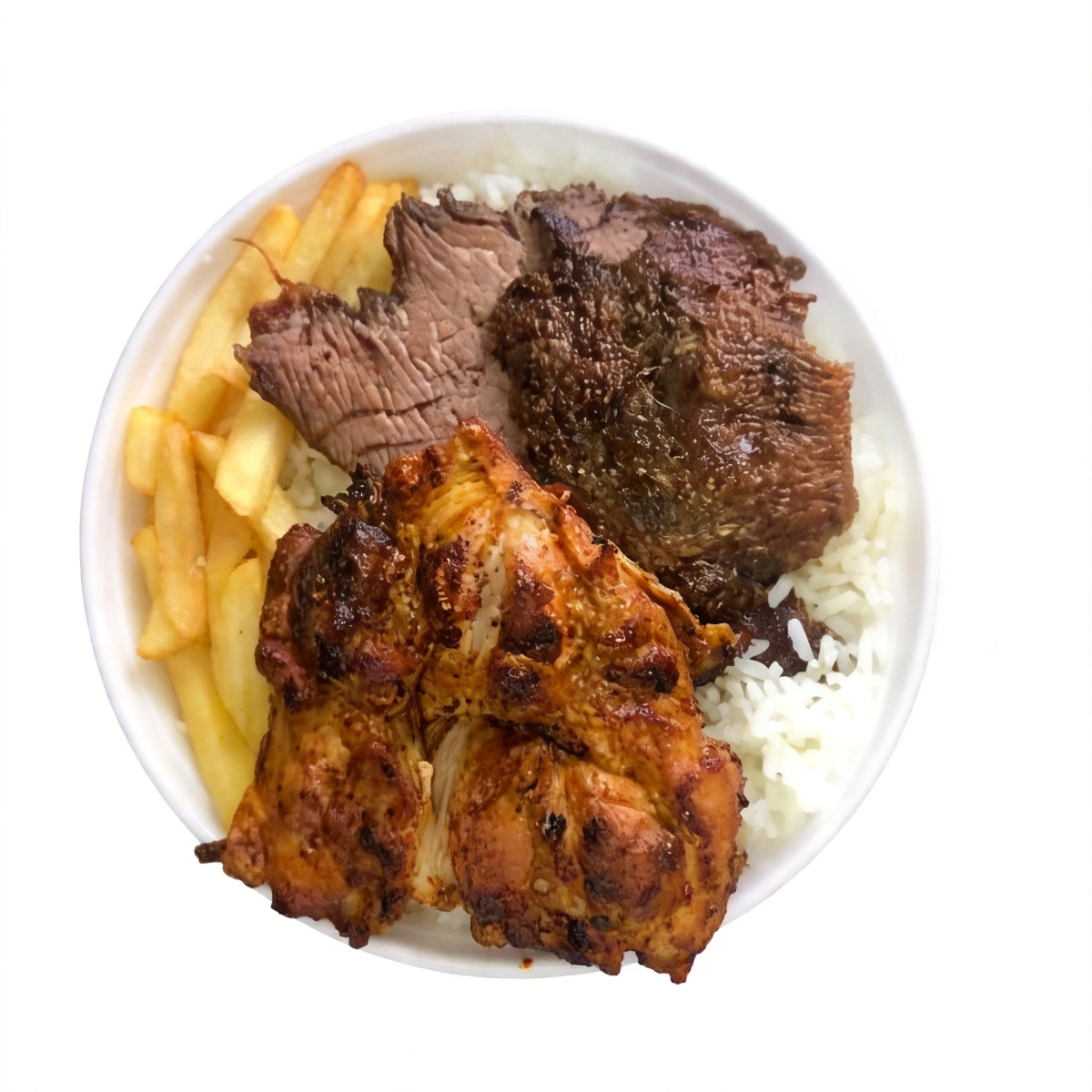 Arroz,feijão,carne assada maminha ,batata frita